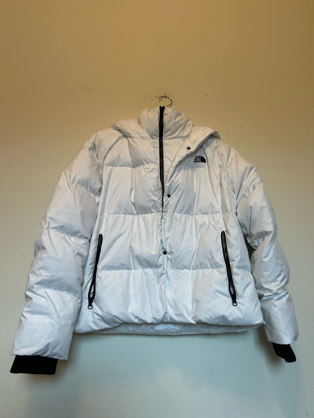 The North Face White Quilted Puffer Jacket with Black Accents